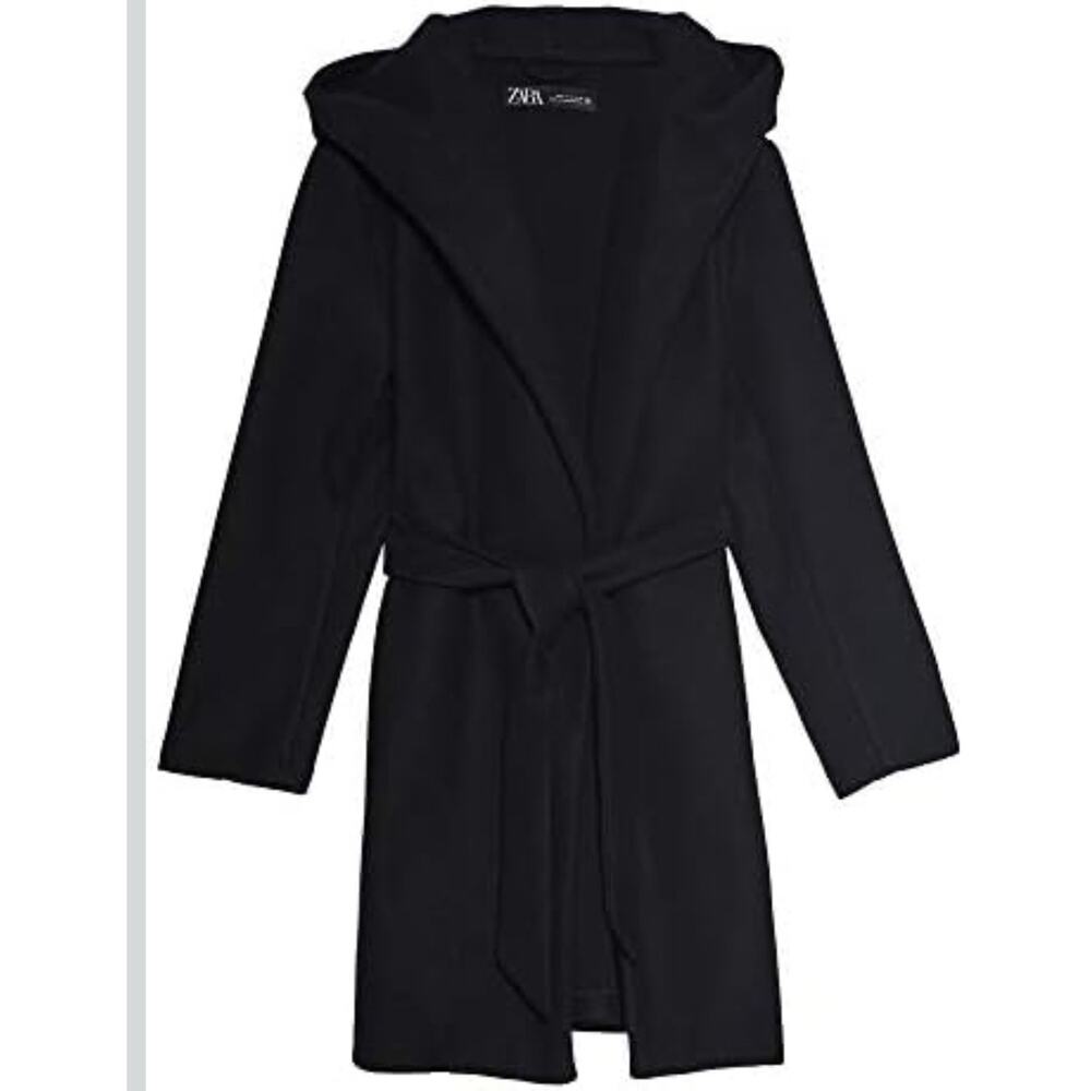 Zara Black Hooded Coat Brand New NWOT - Picture 7 of 16